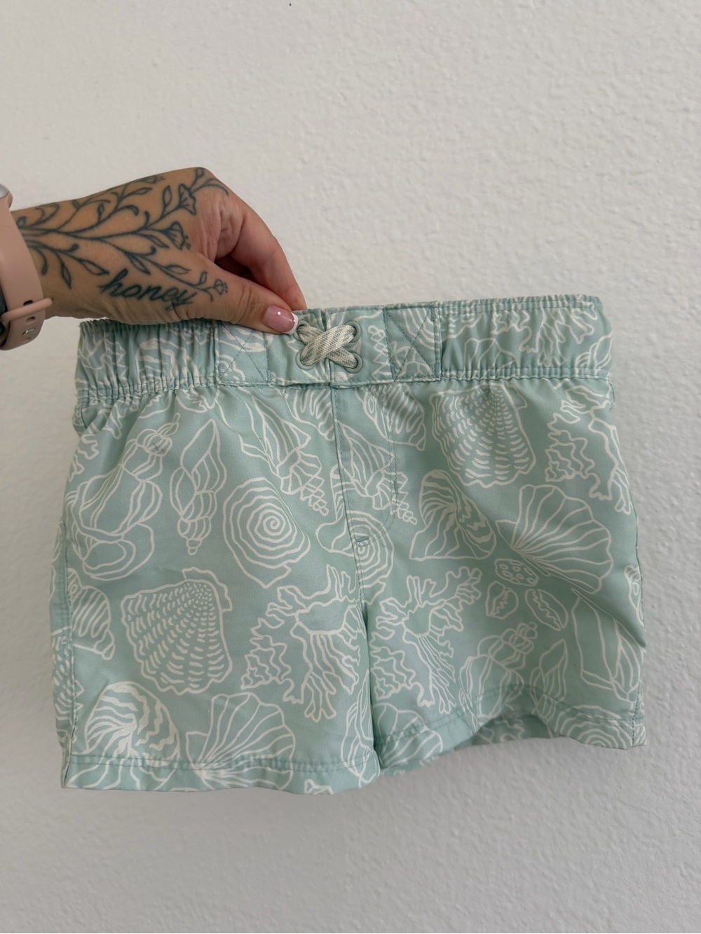Light Seafoam Shell-Print Toddler Swim Shorts